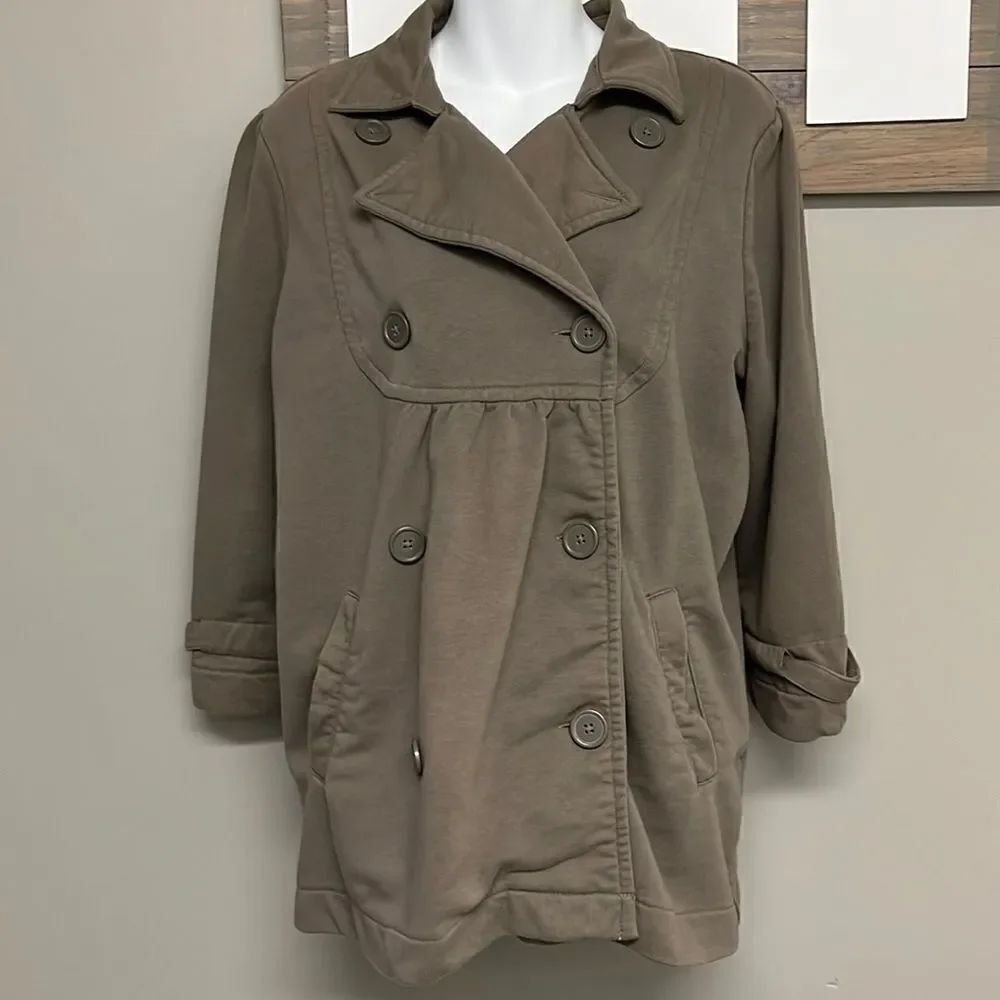 Preswick & Moore Sport Women Button Up Taupe Peplum Jacket with Pockets- Size 1X